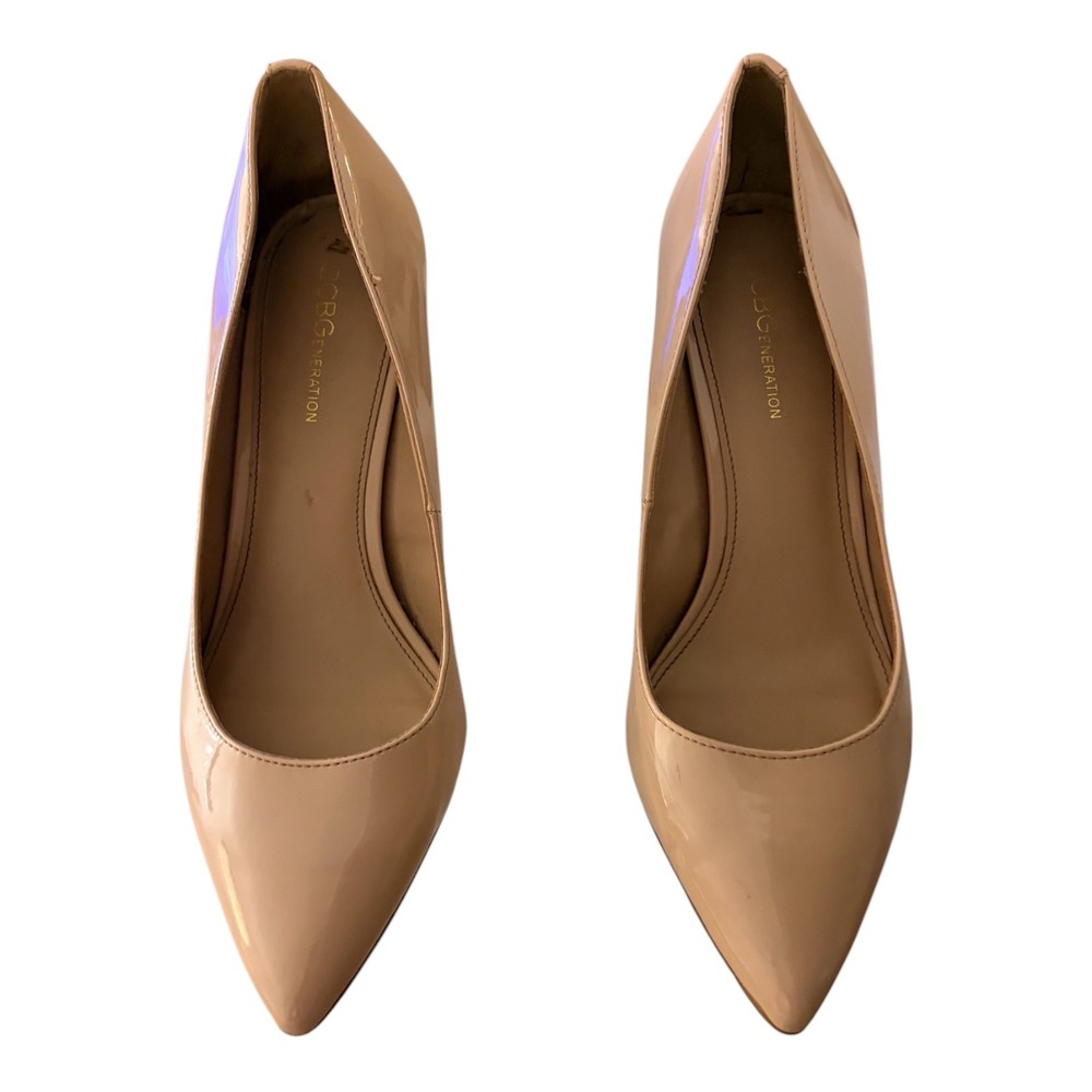 BCBGeneration Marci Beige Patent Pointed Toe Pumps Size 9 Heels - Picture 2 of 8